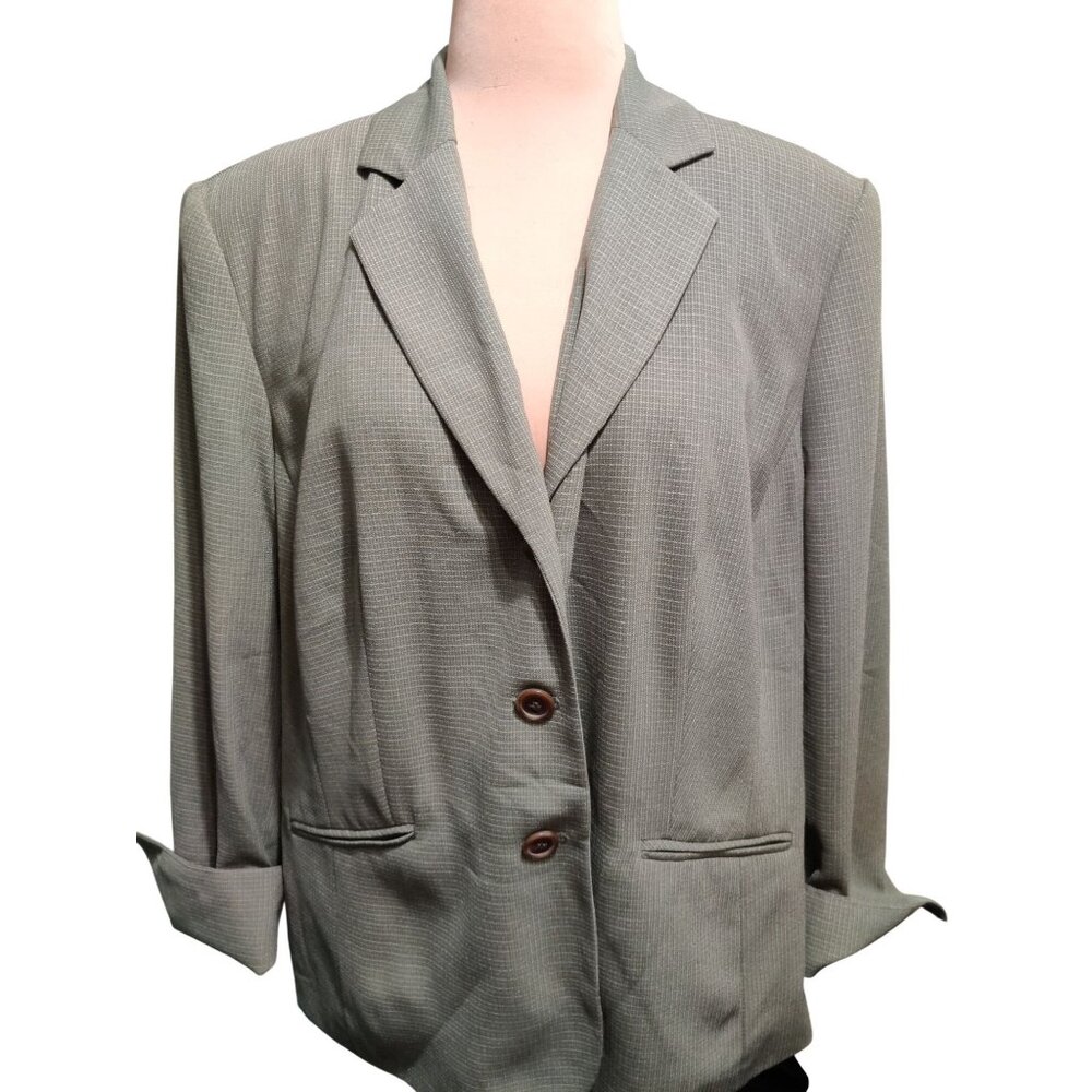 Vintage Evan Picone 20W Plus Size Green Microcheck Tailored Blazer Workwear Chic